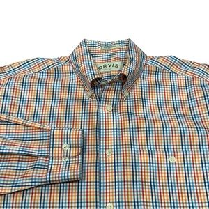 Orvis Co Sporting Traditions Plaid Mens Long Sleeve Button Front Red Blue L